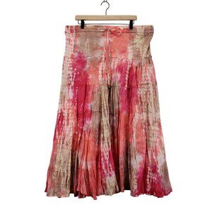 Maxi Boho Broomstick Skirt Tiered XL Cato Cotton Crinkled TieDye Pink Tan Hippie